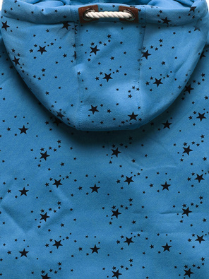 Niebieska w gwiazdki bluza damska z kapturem zapinana na suwak