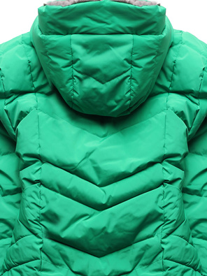 Zielona pikowana zimowa kurtka ocieplana misiem