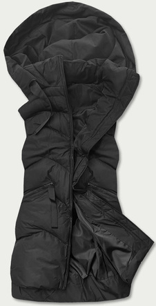 Czarny długi pikowany bezrękawnik z kapturem