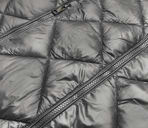 Szara długa pikowana damska kurtka płaszcz z kapturem