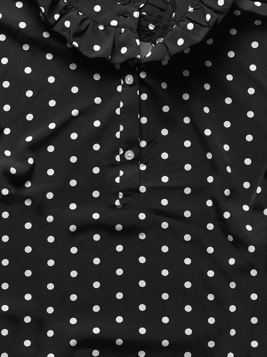 Czarna zwiewna sukienka w groszki z falbankami