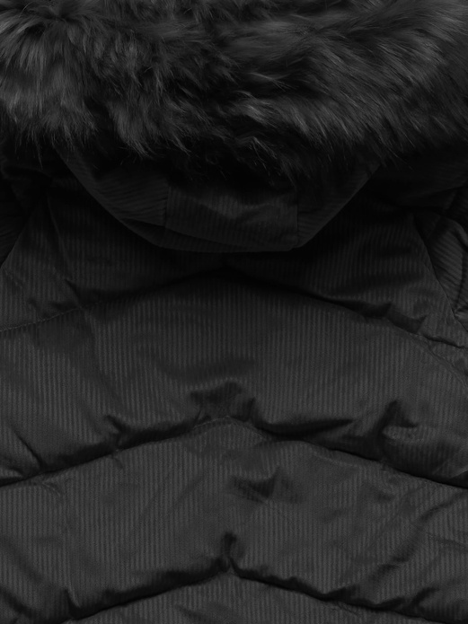 Czarna sztruksowa długa zimowa kurtka z kapturem