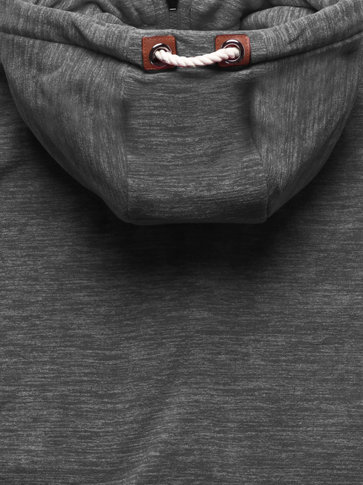 Grafitowa melanżowa długa bluza damska z kapturem zapinana na suwak