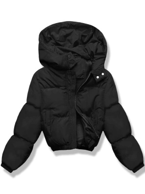 Czarna genialna krótka zimowa damska kurtka puffer