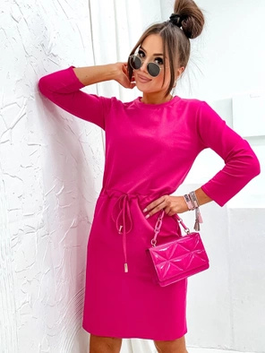 Fuksjowa casuwalowa sukienka damska z troczkiem