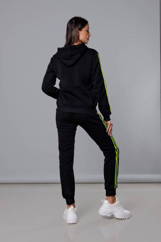 Czarno limonkowy dres komplet z kapturem z lampasami