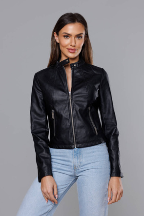 Czarna gładka kurtka ekoskóra ramoneska zapinana na suwak