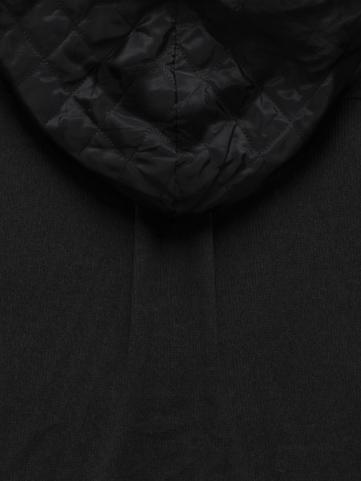 Czarna bluza w prążki z łatami i z kapturem zapinana na suwak