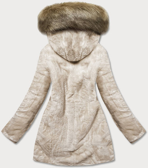 Beżowa dwustronna zimowa parka na futrze