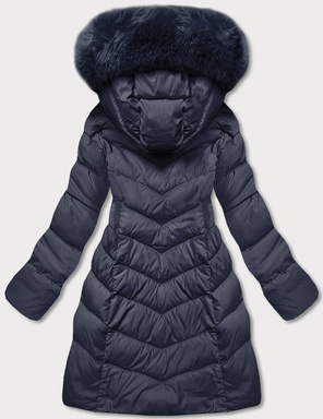 Granatowa zimowa damska ciepła kurtka z kapturem 