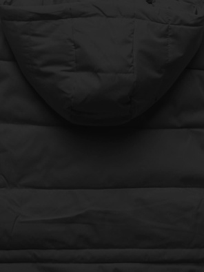 Czarna pikowana kurtka z kapturem ściągana w pasie