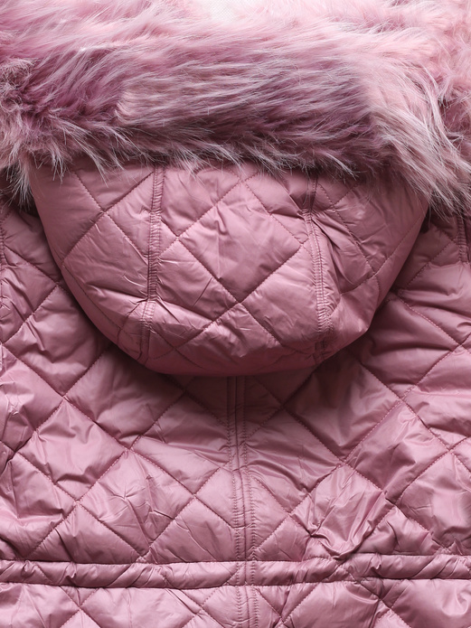 Różowa dwustronna zimowa kurtka damska pikowana w karo