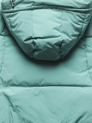 Miętowo pistacjowa ciepła zimowa kurtka damska z kapturem  