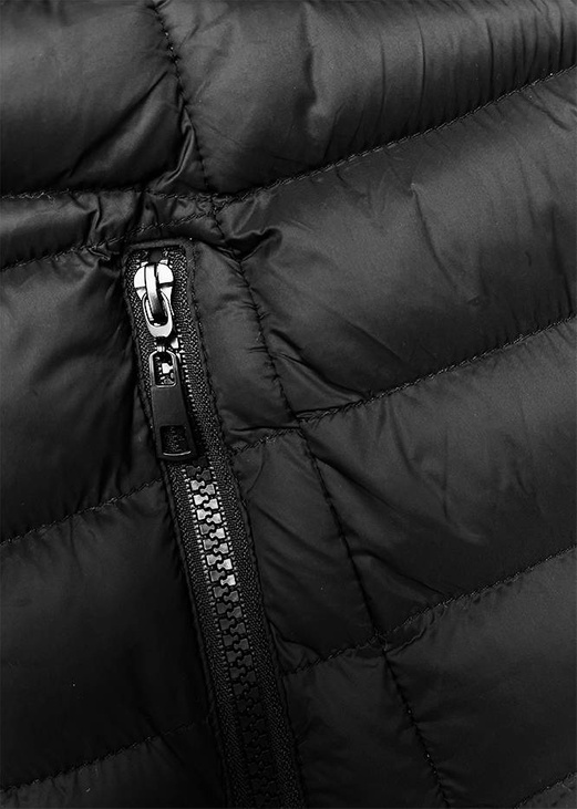 Czarna pikowana przejściowa kurtka damska z kapturem