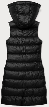 Czarny długi pikowany bezrękawnik kamizelka damska z kapturem