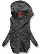 Grafitowa czadowa bluza kurtka z łączonych materiałów z kapturem