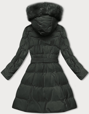 Zielony zimowy pikowany płaszczyk kurtka z futerkiem