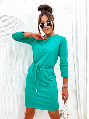 Turkusowa casuwalowa sukienka damska z troczkiem