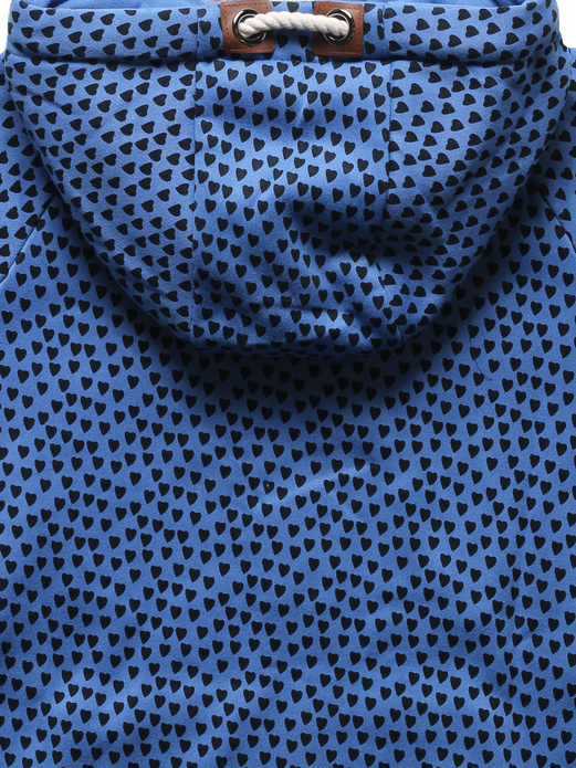 Ciemnoniebieska zapinana na suwak damska bluza z kapturem w serduszka