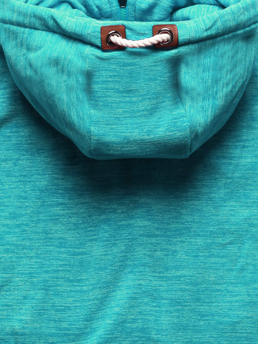 Turkusowa melanżowa długa bluza damska z kapturem zapinana na suwak