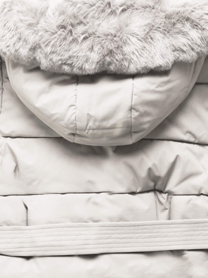 Jasnobeżowa damska kurtka z genialnym futrzanym kapturem  