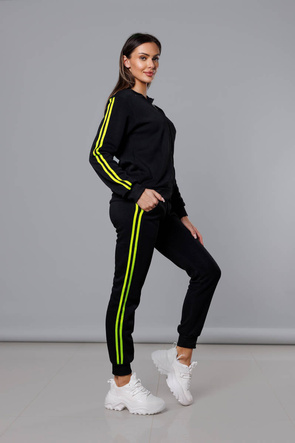 Czarno limonkowy dres komplet z kapturem  z lampasami