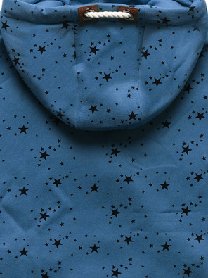 Niebieska bluza damska z kapturem zapinana na suwak w gwiazdki
