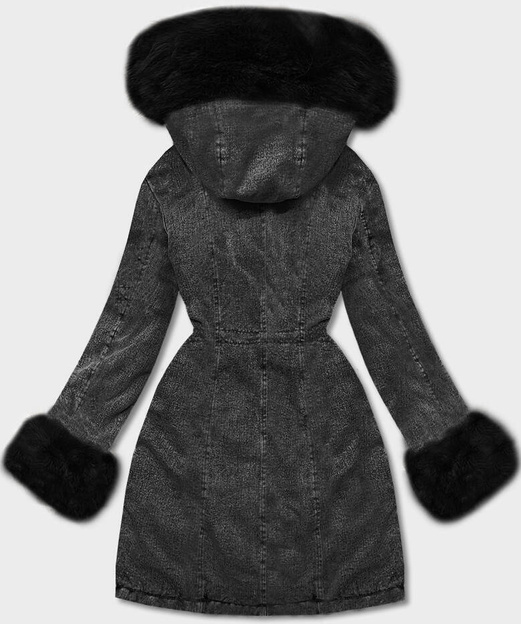 Czarna jeansowa zimowa kurtka płaszczyk futro