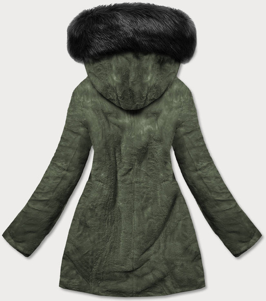 Czarno Khaki dwustronna zimowa parka na futrze