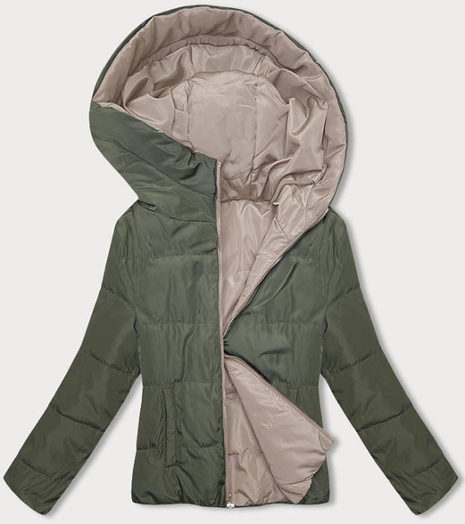 Cappuccino khaki dwustronna kurtka z kapturem