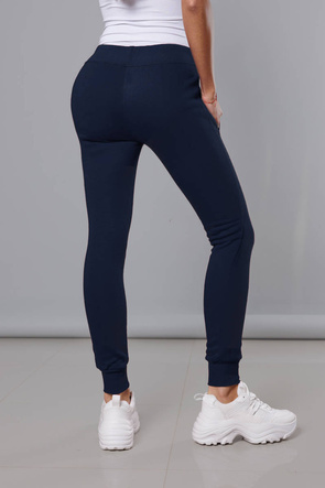 Ciemnogranatowe damskie dresowe spodnie casualowe z kieszeniami i ściągaczem