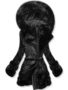 Czarna damska zimowa kurtka wstawki z elementami z ekoskóry