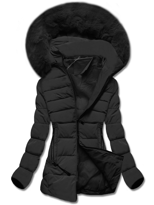 Czarna pikowana przejściowa czadowa kurtka damska z kapturem 