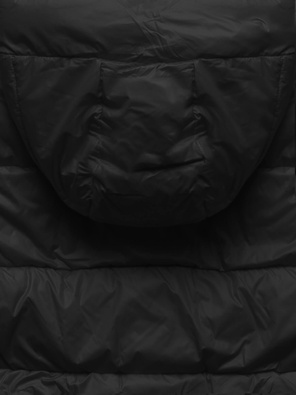 Czarna zimowa pikowana kurtka z kapturem i kołnierzem