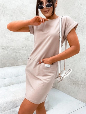 Beżowa czaderska dresowa sukienka damska