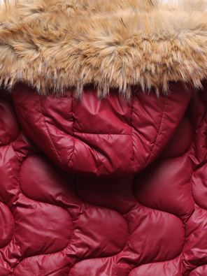 Bordowa fenomenalna pikowana zimowa kurtka damska kożuch