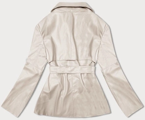 Beżowy modny trencz eko skóra z paskiem