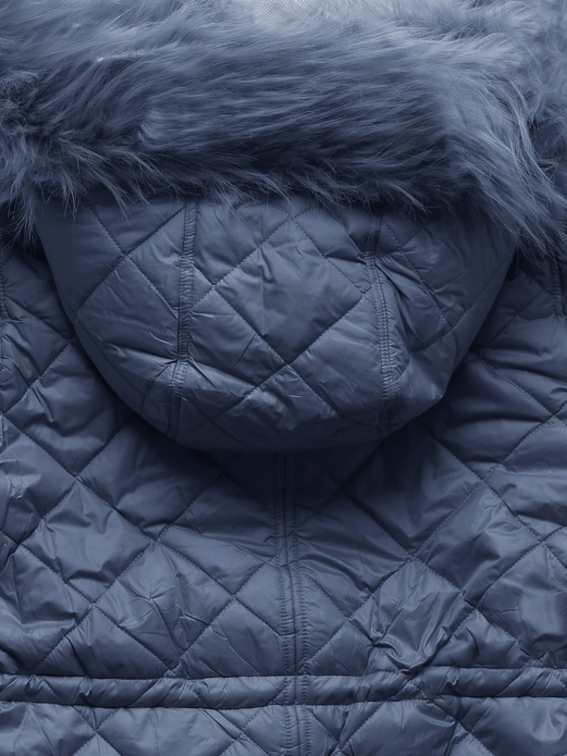 Niebieska dwustronna zimowa kurtka damska pikowana w karo