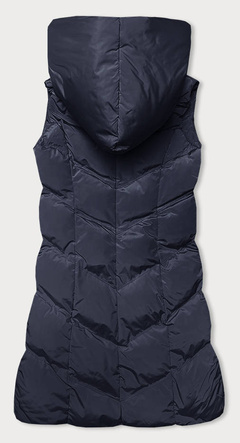 Granatowy pikowany bezrękawnik kamizelka z kapturem