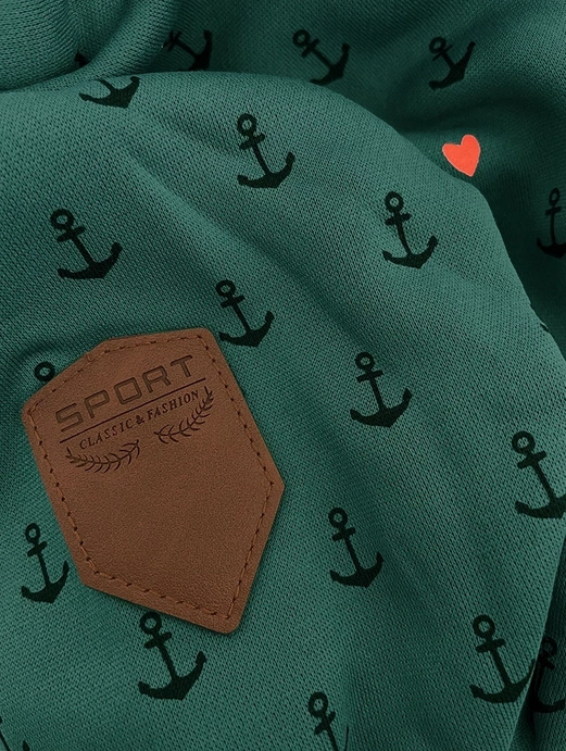 Zielona bluza damska z genialnym kołnierzem cała w kotwiczki