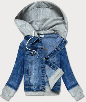 DAMSKA KURTKA JEANSOWA Z DRESOWYMI WSTAWKAMI NIEBIESKA (POP5923-K)