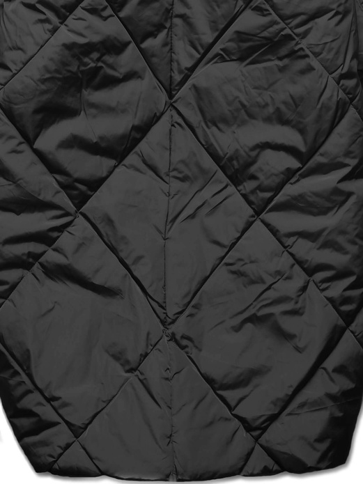 Czarna długa ocieplana pikowana kurtka płaszczyk z kołnierzem