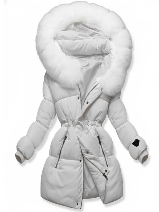 Biała rewelacyjna damska zimowa kurtka z kapturem netmoda
