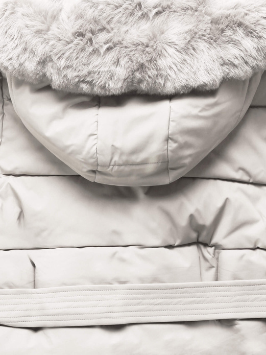 Jasnobeżowa damska kurtka z genialnym futrzanym kapturem