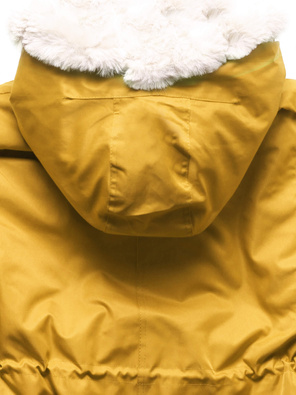 Żółta ciepła kurtka parka na misiu z kapturem