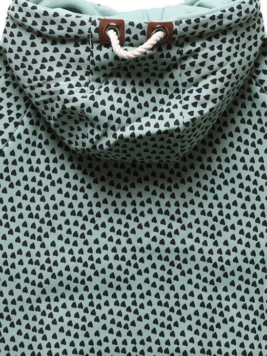 Szarozielona zapinana na suwak damska bluza z kapturem w serduszka