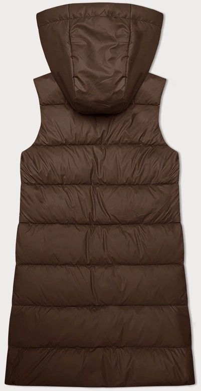 Brązowy genialny pikowany damski bezrękawnik kamizelka z kapturem PLUS SIZE