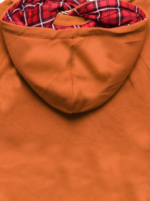 Karmelowa czaderska damska bluza typu long z kapturem