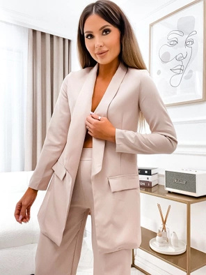 Beżowy elegancki komplet oversizowa marynarka i luźne spodnie