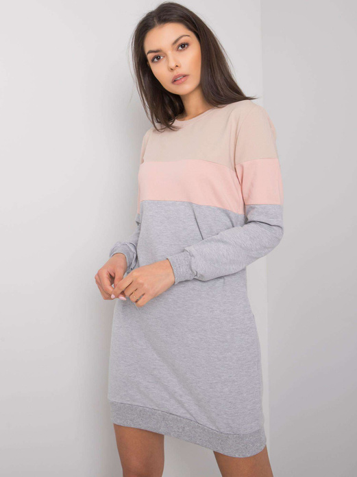 Beżowo różowo jasnoszara sportowa sukienka dresowa